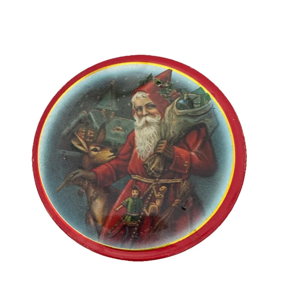 Vintage Santa Claus Coasters Tin‎ Cork Back Red 3.5